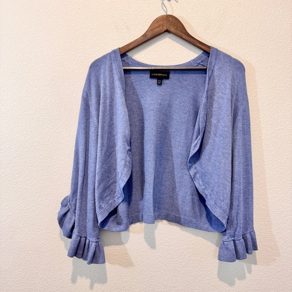 Lane Bryant Cottagecore Cropped Shrug Cardigan Ruffle Sleeve Blue 22/24 - Picture 1 of 8